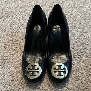 Tory Burch Black Heels with Gold Logo